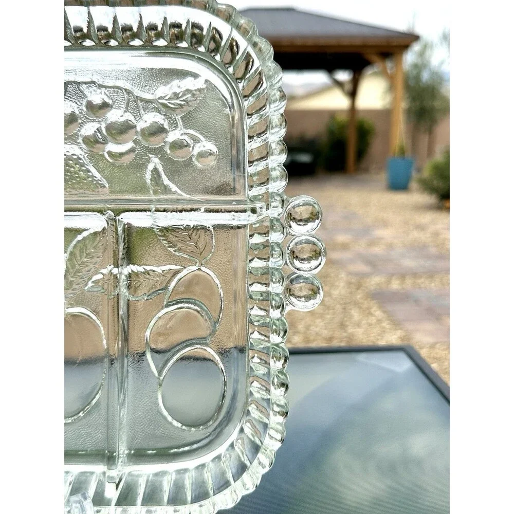 Vintage Indiana Glass Divided 5 Section Serving Relish Tray Platter Dish Fruit